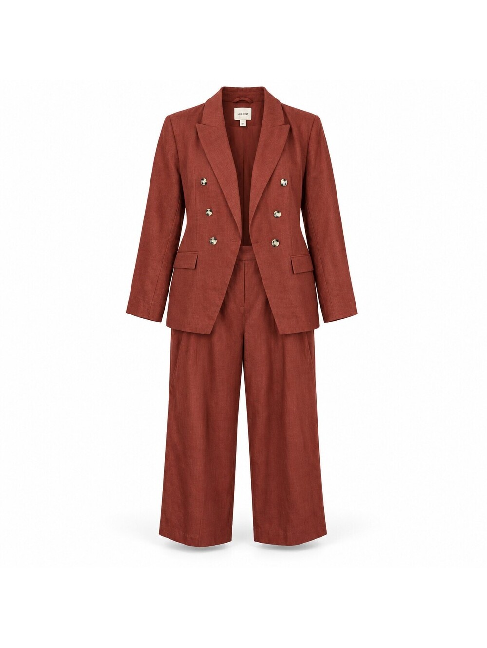 Nine West L Rust Pantsuit Set Double Breasted Wide Leg Crop Office Siren